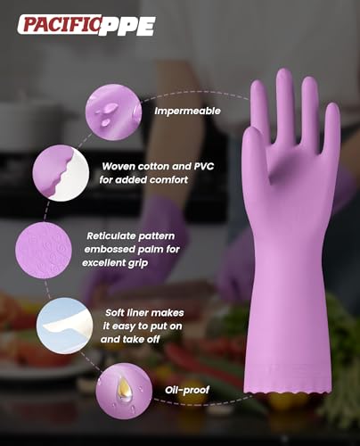 PACIFIC PPE 2 Pairs Cleaning Gloves, Cotton Liner, Purple+Blue, Medium - color: Purple+blue, size: Medium (Pack of 2)