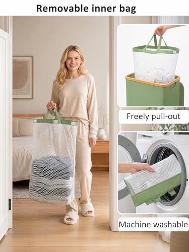 IEGrow Laundry Hamper with Lid,110L Laundry Basket with Mesh Bags,Green - color: Green, size: 110L