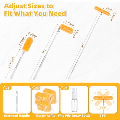 6 ft Extendable Duster Kit with 20 Refills for Swiffer Duster - color: 20 Orange Refills + Extended Handle