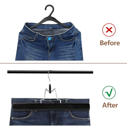 AMKUFO 12 Pack Black Wooden Pants Hangers with Clips Non Slip Skirt Hangers Trouser Clamp Hanger Solid Wood Hanger with 360° Swivel Hook - color: Black, size: 12 Pack