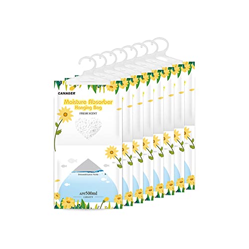 CANAGER Hanging Moisture Absorber, Fresh Scent Moistureproof Hanging Bag, Hanging Closet Dehumidifier Bags(8 packs), Moisture Absorb 12.5 oz - color: Yellow