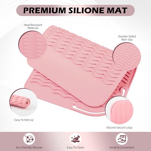 Silicone Heat Resistant Mat for Hair Tools, 11" x 7.5", Pink - color: Pink