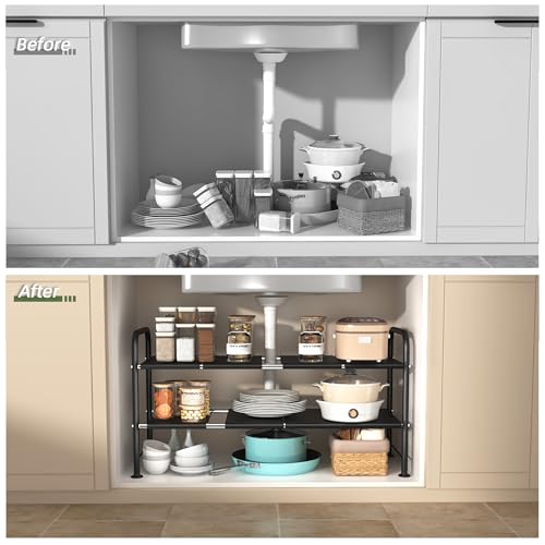 Under Sink Organizers and Storage,Expandable under cabinet organizer Shelf - size: 8 thickened iron plates(12.28"deep)