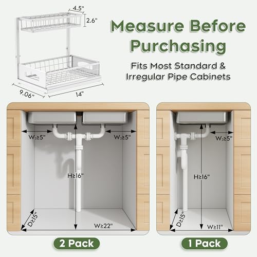 Under Sink Organizer, 1-Pack L-Shaped Metal Pull-Out Drawers for Kitchen - color: White, size: 1 Pack