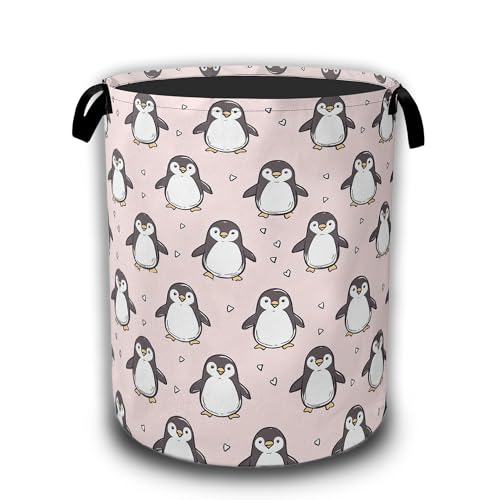 Cute Penguin Laundry Hamper,Pink Laundry Baskets,Waterproof Oxford Cloth Toy Storage for Bedroom,Bathroom,Nursery,16x20.8 Inch - color: Cute Penguin,Pink