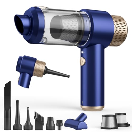 Vizeusvac Car Vacuum Cleaner, 16000PA Mini Car Vacuum Cordless Powerful, 7 in 1 Portable Handheld Vacuum Cordless with LED Light, Dual Filters, One-Touch Empty for Pet Hair, Home, Office