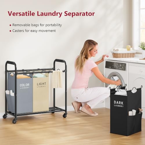 Tajsoon 3 Bag Laundry Sorter Cart, Laundry Hamper 3 Section, 3 Colors - color: GreyWhiteBlack, size: 3 Bag