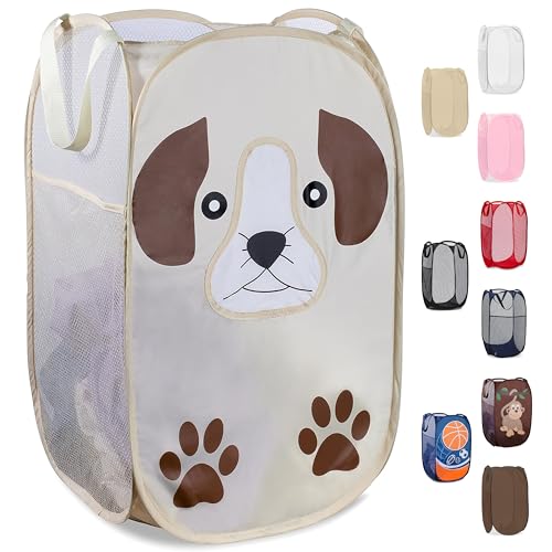 Pop Up Laundry Hamper, Cute Puppy 71L Collapsible Mesh Basket with Handles - color: Puppy, 1-PACK
