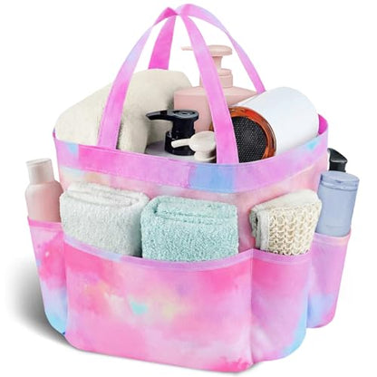 Mesh Shower Caddy Portable - 9 Pockets, Shower Bag for Dorm Room Camping - color: gradient pink