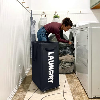 Goodpick 75L Roling Dirty Clothes Hamper with Removable Wash Bag for Dorm - color: Black 1-Pack