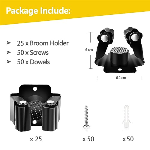 Verdenu 25 Pack Broom Holder Wall Mount, Mop and Broom Holder Wall Mount, Stainless Steel Command Mop Holder with Screws, Garden Tool Storage Organizer for Kitchen, Home, Bathroom, Garage, Black - color: Black, size: 25 Pack