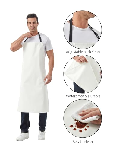 Nanxson Waterproof Apron Adjustable Dishwasher Apron for Women Men - color: White