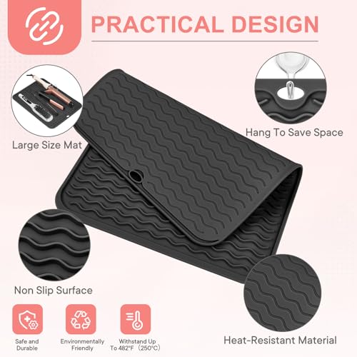 Suafrnut Oversize Silicone Heat Resistant Mat for Hair Tools(14.2" x 11") - color: Black