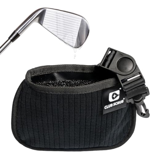 Club Scrub Mini, Golf Club and Golf Ball Cleaning Bag, Waterproof Clean Face Technology Liner, Detachable Clip, Machine Washable, Cleans Club Grooves, Dry Exterior - color: Black