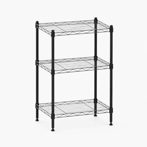 3 Tier Storage Shelves, Metal Wire Shelving Unit, Heavy Duty Adjustable Shelf Rack for Pantry, Kitchen, Garage and Laundry Room, Black - size: S-3
