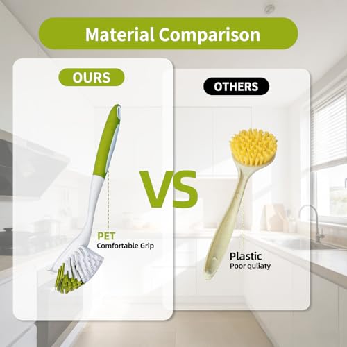 Dish Brush Scrub Brush with Handle - 3 Pack Stiff Bristles Dish Scrubber for Cleaning Dishes, Pots, Pans, Sink, Cast Iron - Hard Bristles,No Residue (Yellow-Green, Gray, Light Blue) - color: Yellow-green, Gray, Light Blue