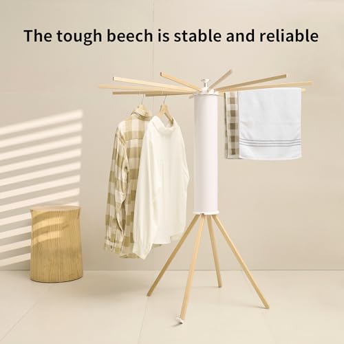 JOOM Four Legs Clothes Drying Rack, Garment Rack Portable and Foldable Space Saving Laundry Drying Rack - Drying Rack Floor Folding Balcony Bedroom Solid Invisible Household - color: Wooden 4 Legs, size: Standard