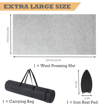 Wool Pressing Mat for Quilting, 24" X 60" Portable Wool Ironing Mat 100% Felted Wool Iron Board for Quilters, Great for Quilting & Sewing Projects - size: 24" x 60"
