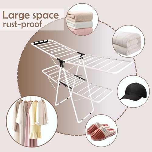 Maomo 33-Rod Extra Large Clothes Drying Rack, Foldable Double-Layer Laundry Rack with Sock Clips, Heavy-Duty Steel for Indoor & Outdoor Use, No Assembly.