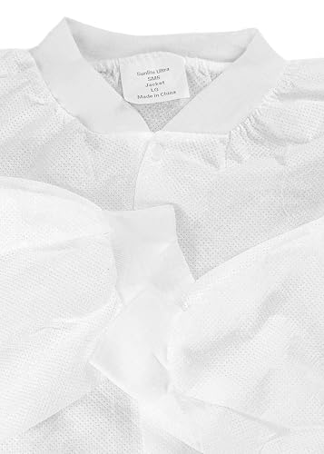 SunLite Ultra 3800 Series Premium Disposable Lab Jackets, Pockets, Knit Collar & Cuffs, Hip Length, 10 Pack - color: White, size: 2X