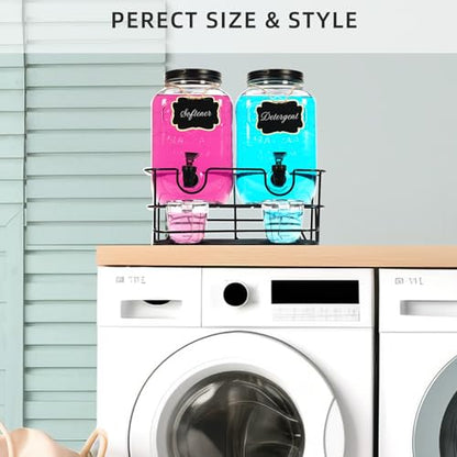 Roetell 2 Sets 1 Gallon Laundry Detergent Dispenser with Stand, Measuring Cup, Glass Laundry Detergent Containr for Laundry Room Organization - color: Black