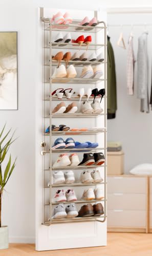 Whitmor 36 Pair Over the Door Shoe Rack,12 Tier Hanging Shoe Organizer with Metal Frame & Mesh Shelves, Heavy Duty Shoe Storage Holder for Door, No Drill Installation, 74" H x 21.7" W x 7.5" D, Mocha - color: Mocha