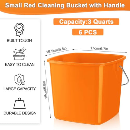 Zhehao 6 Pcs 3 Quart Small Sanitizer Cleaning Bucket, Orange - color: Orange
