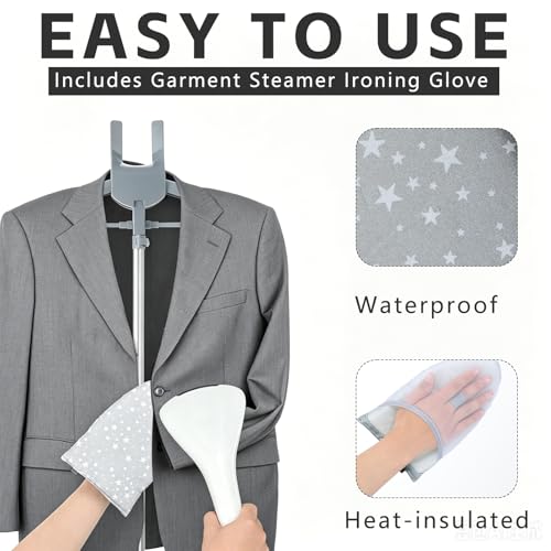 Garment Steamer Rack and Garment Ironing Glove for Clothes Adjustable Garment Hanger Standing Adjustable Steamer Stand for Clothes Foldable Iron stand with Ironing Glove for Steaming Clothes 32-63Inch - color: Gray 2PCS