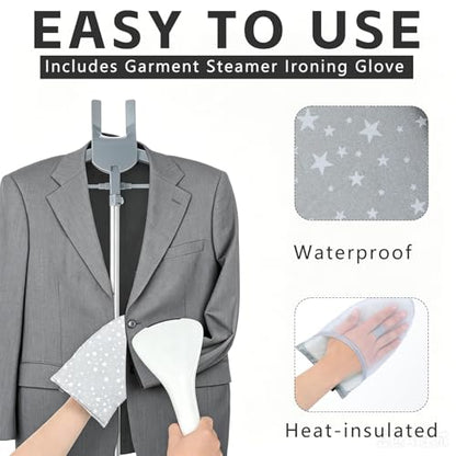 Garment Steamer Rack and Garment Ironing Glove for Clothes Adjustable Garment Hanger Standing Adjustable Steamer Stand for Clothes Foldable Iron stand with Ironing Glove for Steaming Clothes 32-63Inch - color: Gray 2PCS