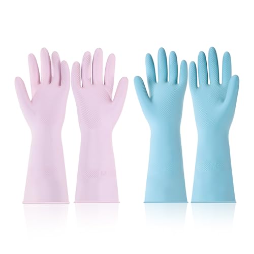 VEVOR Reusable Dishwashing Gloves, 2 Pairs Colorful Reusable Household Kitchen Cleaning Gloves for Washing Dishes and Cleaning Tasks, Flexible Long-lasting and Non-Slip, Medium, Blue + Purple