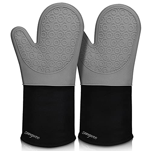 Silicone Oven Mitts - 14.6" Heat Resistant Oven Gloves for Baking, Cooking - color: Grey & Black, size: 14.6in Oven Mitts