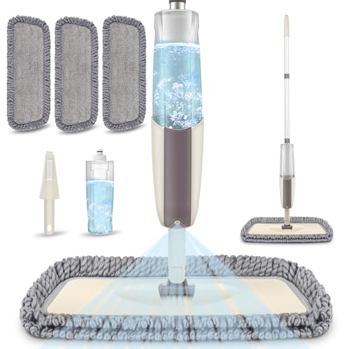 Spray Wet Mops for Floor Cleaning: Hardwood Floor Mop with Sprayer Flat Mop - color: Beige