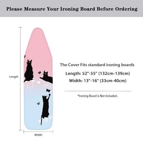 Black Cat Ironing Board Cover and Pad Standard Fits Large Boards 15 x 54 inch Ironing Board Protector Washable - color: Black Cat