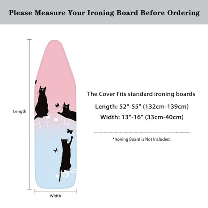 Black Cat Ironing Board Cover and Pad Standard Fits Large Boards 15 x 54 inch Ironing Board Protector Washable - color: Black Cat