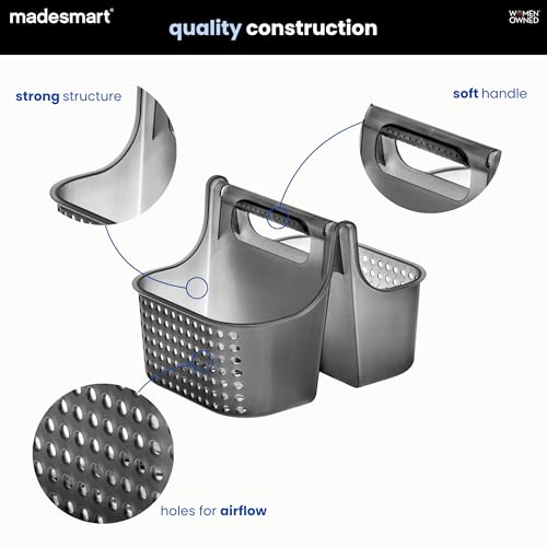 madesmart Shower Tote with Soft Grip Handle, Smoke - color: Carbon, size: Small