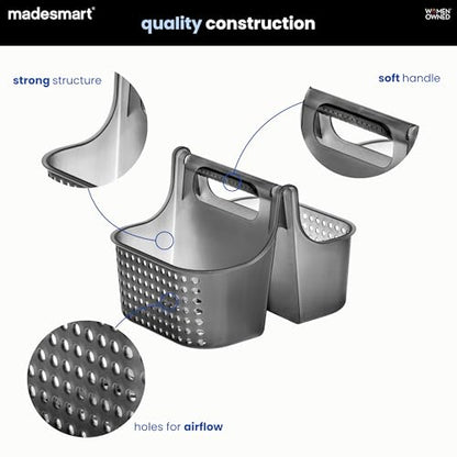 madesmart Shower Tote with Soft Grip Handle, Smoke - color: Carbon, size: Small