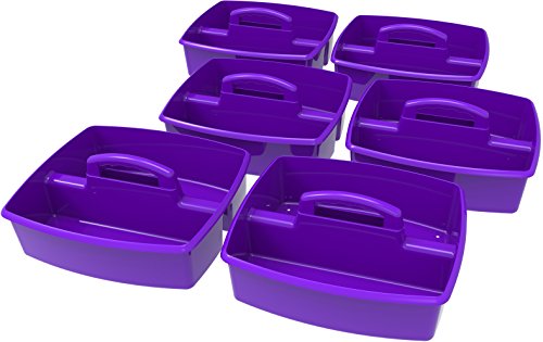 Storex 2-Compartment Large Craft Caddy – Multipurpose Classroom Organizer with Handle, Purple, 6-Pack (00955F06C) - color: Purple, size: 6-Pack, style: Large