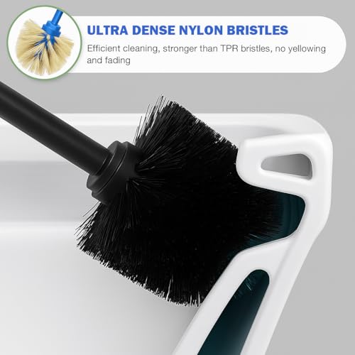 Brushed Nickel Toilet Brush and Holder Set, 304 Stainless Steel Toilet Brush for Bathroom, Heavy Duty Toilet Bowl Brush with Holder, Removable Inner Bowl and Splash Protection, Long Handle - color: Brushed Nickel