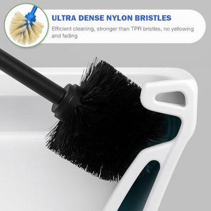 Brushed Nickel Toilet Brush and Holder Set, 304 Stainless Steel Toilet Brush for Bathroom, Heavy Duty Toilet Bowl Brush with Holder, Removable Inner Bowl and Splash Protection, Long Handle - color: Brushed Nickel
