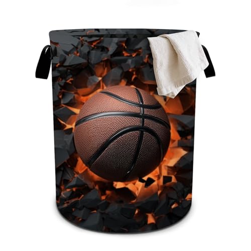 Basketball Laundry Basket Collapsible Oxford Cloth Fabric Hamper,Tote Bag Portable Storage Bin for Bedroom Bathroom Laundry Room 19.6x15.7 Inch - color: Basketball