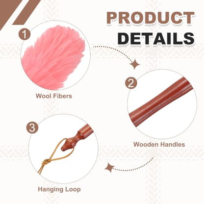 uxcell Wool Duster, 20.5" Natural Feather Cleaner Household Cleaning Duster with Solid Wooden Handle for Cleaning Fans Window Blinds Shelves Furniture, Pink - color: Pink, size: 20.5"