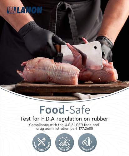 LANON Black Food Safe Disposable Nitrile Gloves,Cooking Gloves,Large - color: Phantom Black, size: Large (Pack of 100)