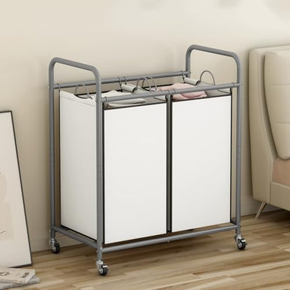 SUOERNUO Laundry Hamper with Lockable Wheels and 2 Removable Bags - color: Beige