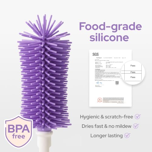 lalalark 7-in-1 Portable Baby Bottle Brush Kit, Silicone Cleaner, Purple - color: Purple