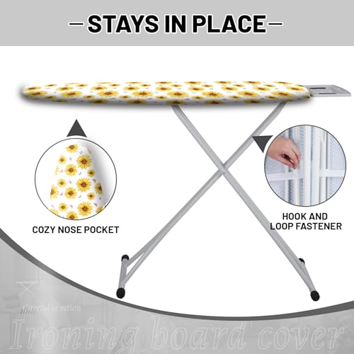 Extra Thick Ironing Board Cover and Pad, Summer Sunflowers 15x54 Ironing Board Cover, Resist Scorching and Staining,Elastic Edges,Farmhouse Spring Summer Yellow Flowers Butterfly - color: Pink Black
