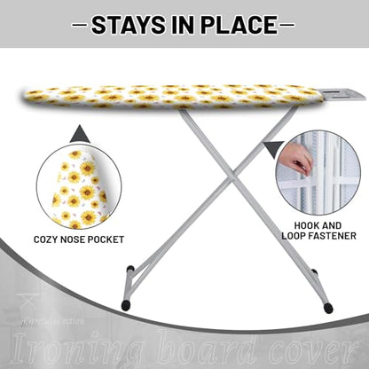 Extra Thick Ironing Board Cover and Pad, Summer Sunflowers 15x54 Ironing Board Cover, Resist Scorching and Staining,Elastic Edges,Farmhouse Spring Summer Yellow Flowers Butterfly - color: Pink Black