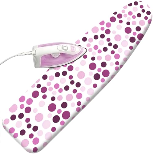 Padded Ironing Board Cover, 15 * 54 in Standard Size Ironing Board Covers, Easy Hook and Loop Fastener, Universal Fit for Standard Boards - color: Pink Polka Dots