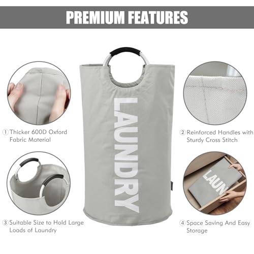 DOKEHOM 125L X-Large Laundry Basket Bag, Collapsible Tall Hamper, Grey - color: Light Grey, size: 125L