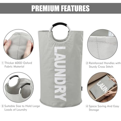 DOKEHOM 125L X-Large Laundry Basket Bag, Collapsible Tall Hamper, Grey - color: Light Grey, size: 125L