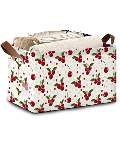 Cherry Red Storage Basket,Collapsible Storage Bin Cubes for Living Room Bedroom Blankets Home Storage 17x11.5x10Inch - color: Cherry Red